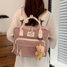 1pc Large Capacity Multifunctional Backpack With Multiple Pockets, Multifunctional Backpack Handbag Sling Bag 3 In 1 Use Bag, Cute Sweet Student Backpack With Cute Bear Pendant, Outdoor Travel Bag