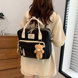 1pc Large Capacity Multifunctional Backpack With Multiple Pockets, Multifunctional Backpack Handbag Sling Bag 3 In 1 Use Bag, Cute Sweet Student Backpack With Cute Bear Pendant, Outdoor Travel Bag