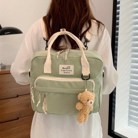 1pc Large Capacity Multifunctional Backpack With Multiple Pockets, Multifunctional Backpack Handbag Sling Bag 3 In 1 Use Bag, Cute Sweet Student Backpack With Cute Bear Pendant, Outdoor Travel Bag