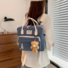 1pc Large Capacity Multifunctional Backpack With Multiple Pockets, Multifunctional Backpack Handbag Sling Bag 3 In 1 Use Bag, Cute Sweet Student Backpack With Cute Bear Pendant, Outdoor Travel Bag