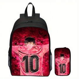 2pcs New Printed Student Backpack With Pencil Case Set, For Boys And Girls, Casual Outdoor Large Capacity Backpack Set