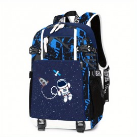 1pc Glow In The Dark Backpack, Large Capacity Schoolbag For Students, Spine Protection Backpack, Breathable Backpack, Fashion Durable Backpack Suitable For Campus Life, Astronaut Pattern Bag