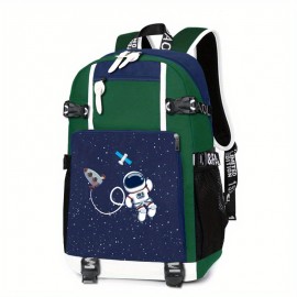 1pc Glow In The Dark Backpack, Large Capacity Schoolbag For Students, Spine Protection Backpack, Breathable Backpack, Fashion Durable Backpack Suitable For Campus Life, Astronaut Pattern Bag