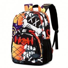 Children's Casual Print Graffiti Backpacks Large Capacity School Bag Casual Lightweight Daypack Travel Bag