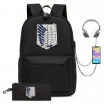 2pcs Backpack And Pen Bag Set. Fashion Print Backpack With USB Charging Port And Earphone Jack, Women Men Backpack, Travel Outdoor School Bags For Teens