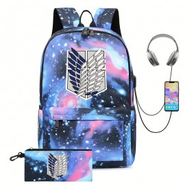 2pcs Backpack And Pen Bag Set. Fashion Print Backpack With USB Charging Port And Earphone Jack, Women Men Backpack, Travel Outdoor School Bags For Teens