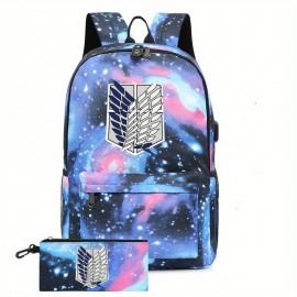 2pcs Backpack And Pen Bag Set. Fashion Print Backpack With USB Charging Port And Earphone Jack, Women Men Backpack, Travel Outdoor School Bags For Teens