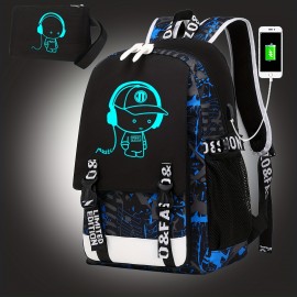 Trendy Backpack, Lightweight Large Capacity Shoulder Bag With USB Charging Port, Travel Bag