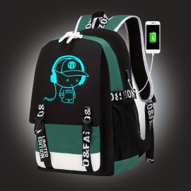 Trendy Backpack, Lightweight Large Capacity Shoulder Bag With USB Charging Port, Travel Bag