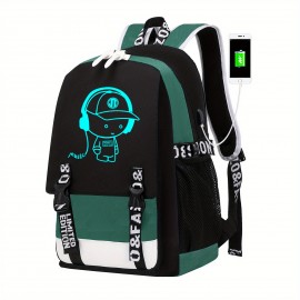 Trendy Backpack, Lightweight Large Capacity Shoulder Bag With USB Charging Port, Travel Bag