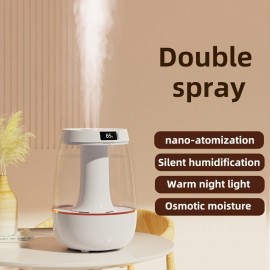 3 Liters Large Capacity Double Nozzle Cold Fog Humidifier, Bedroom Small Night Light Humidifier, Suitable For Home Plant Humidifier, Silent Air Humidifier Can Be Used For Up To 36 Hours, AI Intelligent Digital Display Air Humidity