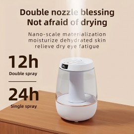 3 Liters Large Capacity Double Nozzle Cold Fog Humidifier, Bedroom Small Night Light Humidifier, Suitable For Home Plant Humidifier, Silent Air Humidifier Can Be Used For Up To 36 Hours, AI Intelligent Digital Display Air Humidity