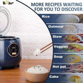 BEAR Rice Cooker 2 Cups Uncooked, Small Rice Cooker Steamer With Removable Nonstick Pot, One Touch&Keep Warm Function, Mini Rice Cooker For Soup Stew Grain Oatmeal Veggie, Blue