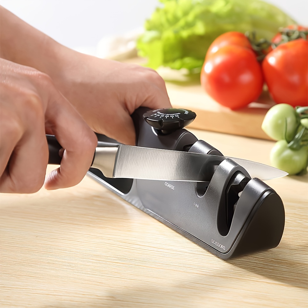 Professional 3-Stage Knife Sharpener: Get Razor-Sharp Knives with Adjustable Angle Knob & Multifunctional Polishing!