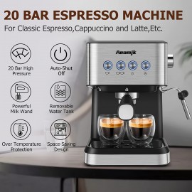 Barista-Quality Espresso Machine | Quick Heating, 20 Bar Pressure, 1L Capacity, with Milk Frother - Ideal for Homes and RVs