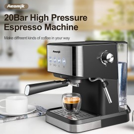 Barista-Quality Espresso Machine | Quick Heating, 20 Bar Pressure, 1L Capacity, with Milk Frother - Ideal for Homes and RVs