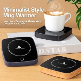 Waterproof Coffee Mug Warmer with 3 Temperature Settings: Home & Office, Wood Grain Design, Perfect Gift, No Batteries Required - US Plug (110V-130V)