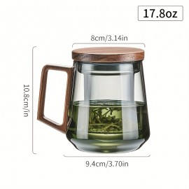 1pc 525ml/17.8oz, Heat-Resistant Borosilicate Glass Tea Cup with Walnut Cover - Moisture Separation Mug for Green Tea - Ideal for Men and Women