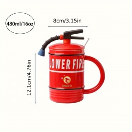 1pc 16 Oz Fire Extinguisher Styling Coffee Mug With Lid And Spoon - Fun Ceramic Mug -Creative Styling Quirky Coffee Mug - Perfect Gift For Work, Office, Christmas, And Parties