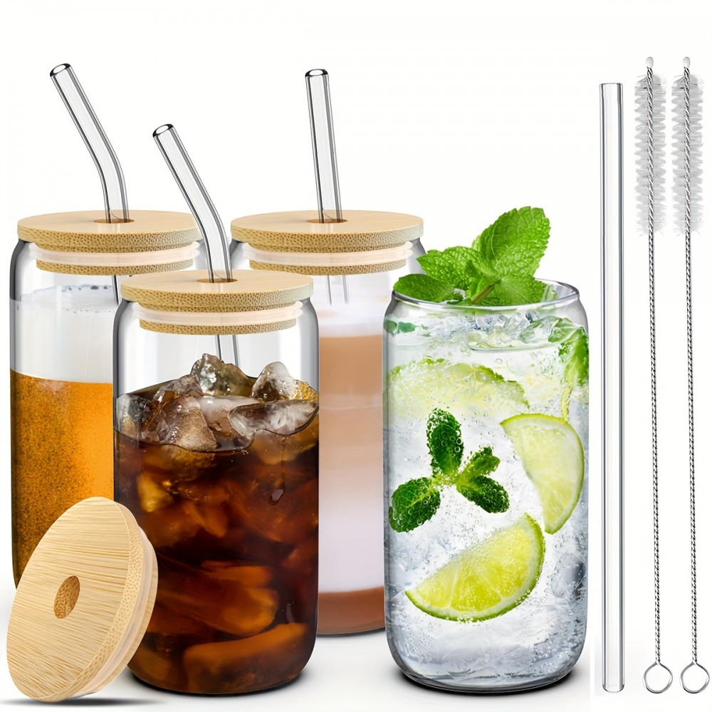 4pcs 16oz Glasses Cup, Coffee Matching Utensils, Coffee Pot, Glasses With Lids And Straws, Wine Glasses, Thickened Glass Walls, Beer, Cocktail Or Coffee Mugs