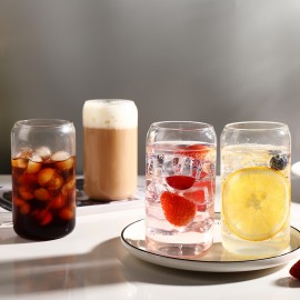 4pcs 16oz Glasses Cup, Coffee Matching Utensils, Coffee Pot, Glasses With Lids And Straws, Wine Glasses, Thickened Glass Walls, Beer, Cocktail Or Coffee Mugs