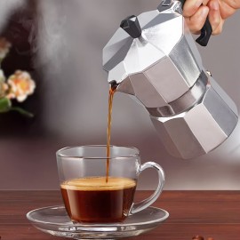 High-Quality Portable Aluminum Moka Pot: Italian Octagonal Design for Even Heat Distribution, Ideal for Espresso & Hand-brewed Coffee at Home or Office