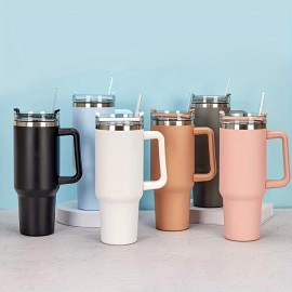 40oz Handle And Straw Lid Stainless Steel Insulated Car Travel Cup Ice Coffee Cup D Outdoor Sports Drink Cup