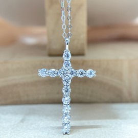 Moissanite Pendant Necklace Sterling Silver Cross Crucifix Pendant Necklace Jewelry For Women Girls, 18