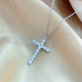 Moissanite Pendant Necklace Sterling Silver Cross Crucifix Pendant Necklace Jewelry For Women Girls, 18