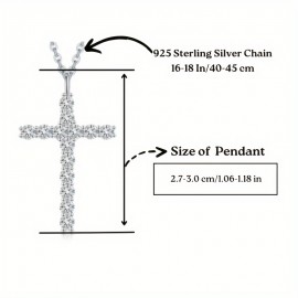 Moissanite Pendant Necklace Sterling Silver Cross Crucifix Pendant Necklace Jewelry For Women Girls, 18