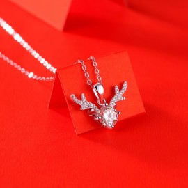 Christmas Fawn Pendant Necklace 925 Silver 1 Carat Moissanite Pendant Set Chain