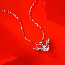 Christmas Fawn Pendant Necklace 925 Silver 1 Carat Moissanite Pendant Set Chain