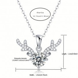 Christmas Fawn Pendant Necklace 925 Silver 1 Carat Moissanite Pendant Set Chain