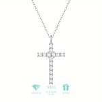 Ladies Necklace 925 Sterling Silver Plated 18K Plated Moissanite Necklace Cross Pendant Necklace