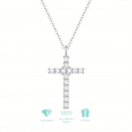 Ladies Necklace 925 Sterling Silver Plated 18K Plated Moissanite Necklace Cross Pendant Necklace