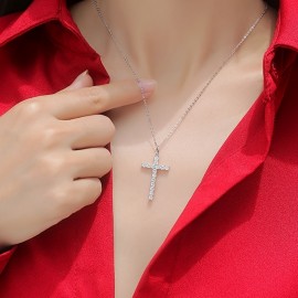 Ladies Necklace 925 Sterling Silver Plated 18K Plated Moissanite Necklace Cross Pendant Necklace