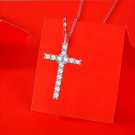 Ladies Necklace 925 Sterling Silver Plated 18K Plated Moissanite Necklace Cross Pendant Necklace