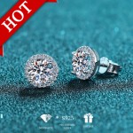 Round Shiny Moissanite Design Stud Earrings Sterling 925 Silver Jewelry Exquisite Gift With Gift Box