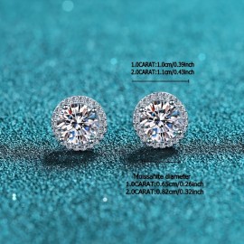 Round Shiny Moissanite Design Stud Earrings Sterling 925 Silver Jewelry Exquisite Gift With Gift Box