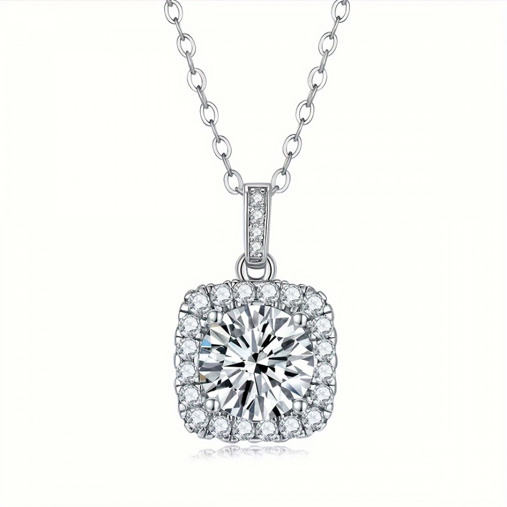 1ct Round Cut Moissanite Pendant Cuban Chain Necklace 925 Sterling Silver Neck Chain Jewelry Valentine's Day Anniversary Birthday Gift With Gift Box