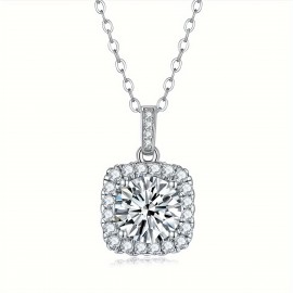 1ct Round Cut Moissanite Pendant Cuban Chain Necklace 925 Sterling Silver Neck Chain Jewelry Valentine's Day Anniversary Birthday Gift With Gift Box