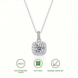 1ct Round Cut Moissanite Pendant Cuban Chain Necklace 925 Sterling Silver Neck Chain Jewelry Valentine's Day Anniversary Birthday Gift With Gift Box