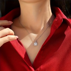 1ct Round Cut Moissanite Pendant Cuban Chain Necklace 925 Sterling Silver Neck Chain Jewelry Valentine's Day Anniversary Birthday Gift With Gift Box