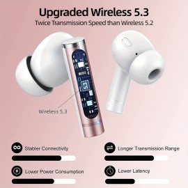 Wireless Earbuds With 40H Playtimes Charge Case, wireless 5.3 Headphones, Deep Bass, IPX7 Waterproof Running Earphones With 4-Mic Clear Call, LED Display, In Ear Headphones For Work/Gym