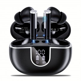 Wireless Earbuds With 40H Playtimes Charge Case, wireless 5.3 Headphones, Deep Bass, IPX7 Waterproof Running Earphones With 4-Mic Clear Call, LED Display, In Ear Headphones For Work/Gym