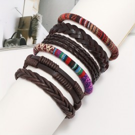 36pcs/set Men's Hand-woven Multi-layer Pu Leather Set Bracelet, Hot Sale Adjustable Bracelet