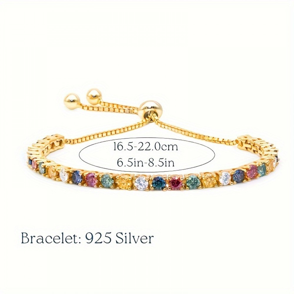 S925 Moissanite Colorful 15 Carats Chain Bracelet, Adjustable Shiny Hand Chain Bracelet, The Best Gift For Your Loved One, Wedding & Engagement