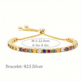 S925 Moissanite Colorful 15 Carats Chain Bracelet, Adjustable Shiny Hand Chain Bracelet, The Best Gift For Your Loved One, Wedding & Engagement