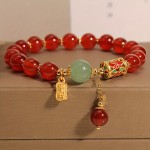 1pc Lucky Bracelet For Women Men, Retro Synthetic Red Agate Bracelet For Family Friend, Niche Red Bead Bracelet, As A Gift For Boyfriend Girlfriend And Best Friend