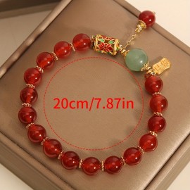 1pc Lucky Bracelet For Women Men, Retro Synthetic Red Agate Bracelet For Family Friend, Niche Red Bead Bracelet, As A Gift For Boyfriend Girlfriend And Best Friend